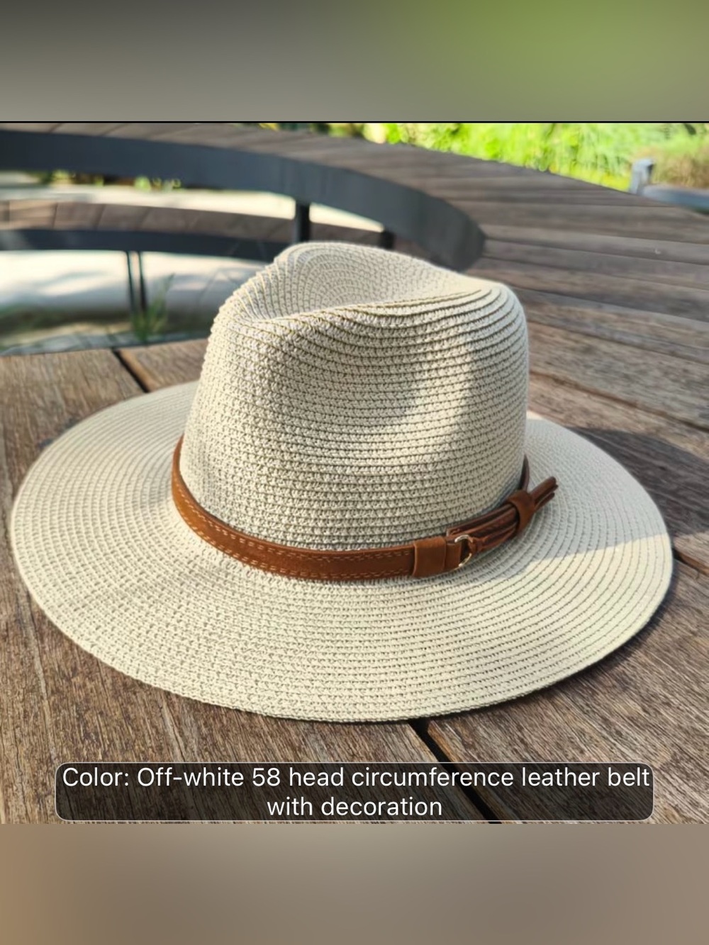 Off-White Straw Fedora with Brown Leather Band